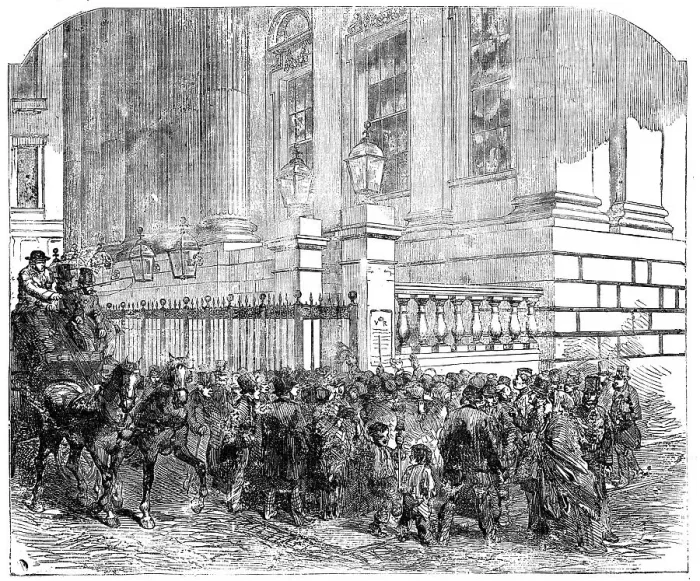 Framed Print : Reading the News of the Peace, at the Mansion-House, 1856. Creator: Unknown Framed Print : Reading the News of the Peace, at the Mansion-House, 1856. Creator: Unknown