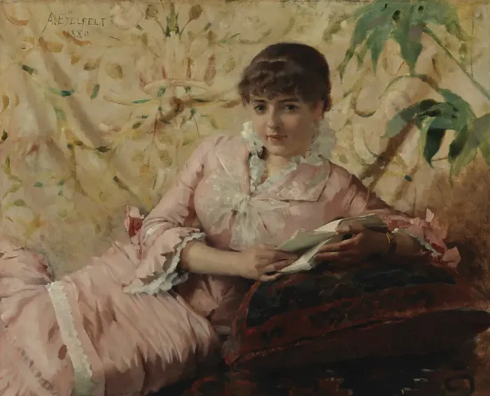 Framed Print : Reading Parisian II, 1880. Creator: Edelfelt, Albert Gustaf Aristides (1854-1905) Framed Print : Reading Parisian II, 1880. Creator: Edelfelt, Albert Gustaf Aristides (1854-1905)