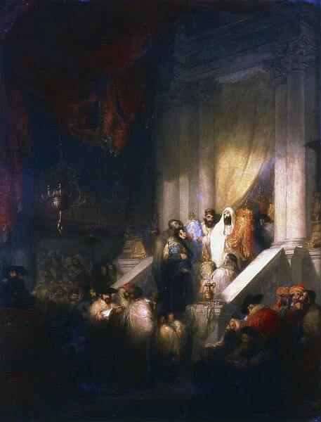 Reading from the Tablets of the Law in the Synagogue, 1831. Artist: Solomon Alexander Hart