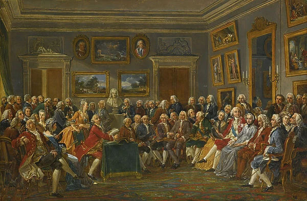 A reading of Voltaires tragedy L Orpheline de la Chine in the salon of Madame Geoffrin. Artist: Lemonnier, Anicet Charles Gabriel (1743-1824)