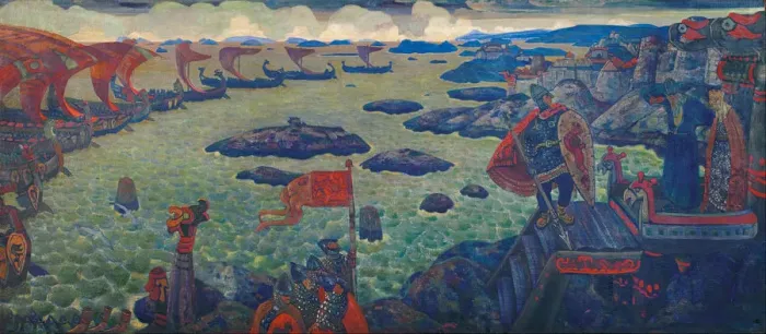Framed Print : Ready for the Campaign (The Varangian Sea), 1910. Artist: Roerich, Nicholas (1874-1947) Framed Print : Ready for the Campaign (The Varangian Sea), 1910. Artist: Roerich, Nicholas (1874-1947)