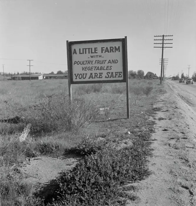Framed Print : Real estate sign along the highway, Riverside County, California, 1937. Creator: Dorothea Lange