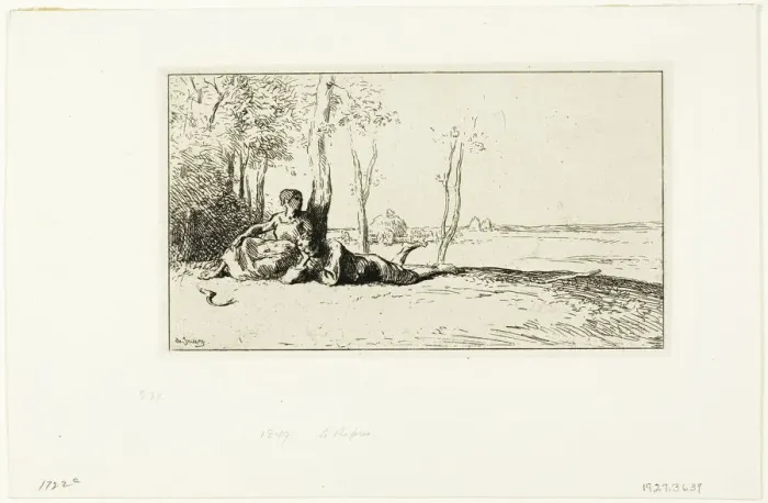 Framed Print : Reapers at Rest, 1849. Creator: Charles Emile Jacque Framed Print : Reapers at Rest, 1849. Creator: Charles Emile Jacque