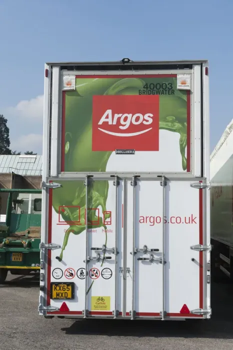 Framed Print : Rear of Argos lorry showing safety pictograms 2016. Creator: Unknown Framed Print : Rear of Argos lorry showing safety pictograms 2016. Creator: Unknown