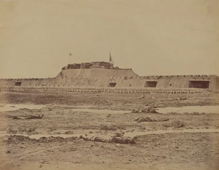 Framed Print : Rear of the North Fort After Its Capture, Showing the Retreat of the Chinese Army Framed Print : Rear of the North Fort After Its Capture, Showing the Retreat of the Chinese Army