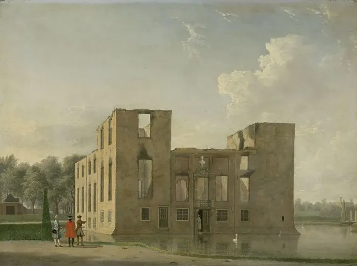 Framed Print : Rear View of Berckenrode Castle in Heemstede after the Fire, 1747. Creator: Jan ten Compe Framed Print : Rear View of Berckenrode Castle in Heemstede after the Fire, 1747. Creator: Jan ten Compe