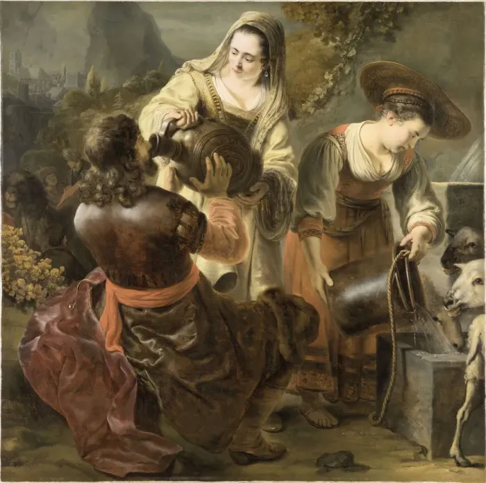 Framed Print : Rebecca and Eliezer at the Well, c. 1645. Creator: Bol, Ferdinand (1616-1680) Framed Print : Rebecca and Eliezer at the Well, c. 1645. Creator: Bol, Ferdinand (1616-1680)