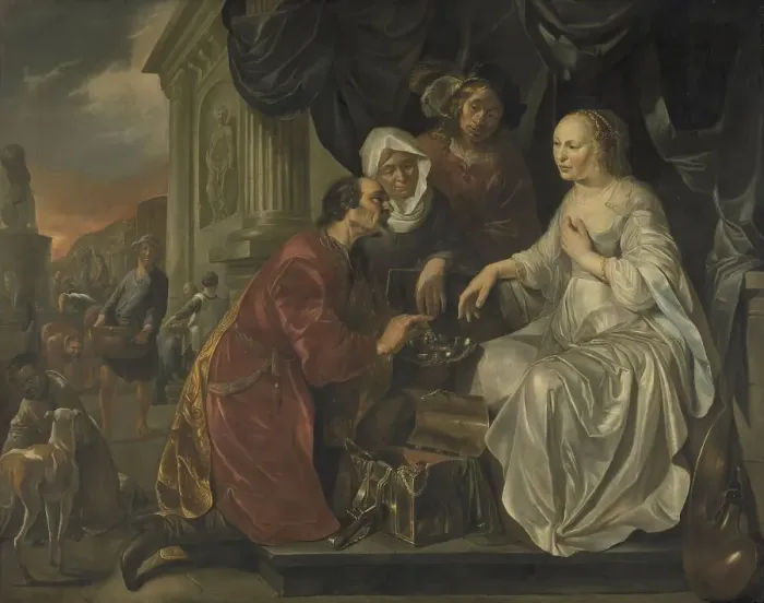 Framed Print : Rebecca Receiving Presents from Abraham's Servant, 1656. Creator: Hendrick Heerschop Framed Print : Rebecca Receiving Presents from Abraham's Servant, 1656. Creator: Hendrick Heerschop