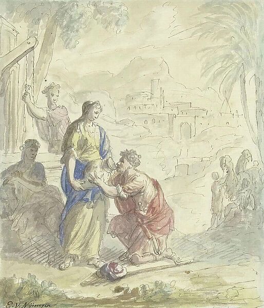 Rebekah and Eliezer at the well, 1677-1755. Creator: Elias van Nijmegen