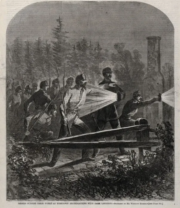 Framed Print : Rebels Outside Their Works at Yorktown Reconnoitering with Dark Lanterns, 1862. Creator Framed Print : Rebels Outside Their Works at Yorktown Reconnoitering with Dark Lanterns, 1862. Creator