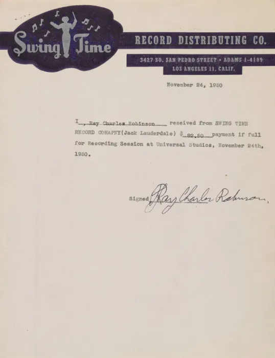 Framed Print : Receipt for payment for a recording session signed by Ray Charles, November 24, 1950 Framed Print : Receipt for payment for a recording session signed by Ray Charles, November 24, 1950