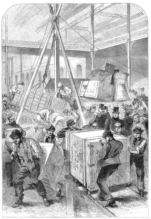 Framed Print : Receiving goods at the International Exhibition Building, 1862. Creator: Unknown Framed Print : Receiving goods at the International Exhibition Building, 1862. Creator: Unknown