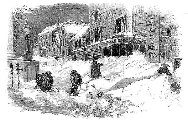 The Recent Deep Snow in Massachusetts: street in New Bedford, 1857. Creator: Unknown