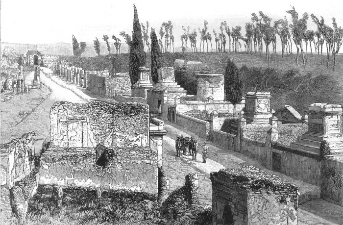 Framed Print : Recent Excavations at Pompeii, Italy - The Street of Tombs, 1886. Creator: Unknown Framed Print : Recent Excavations at Pompeii, Italy - The Street of Tombs, 1886. Creator: Unknown