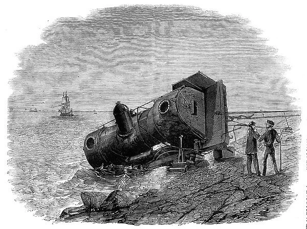 The recent railway accident at Granton, near Edinburgh - the engine on the beach... 1860. Creator: Unknown