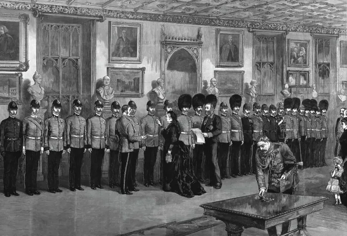 Framed Print : The recent Soudan Campaigns - The Queen at Windsor Castle Distributing Medals, 1886 Creator: Unknown Framed Print : The recent Soudan Campaigns - The Queen at Windsor Castle Distributing Medals, 1886 Creator: Unknown