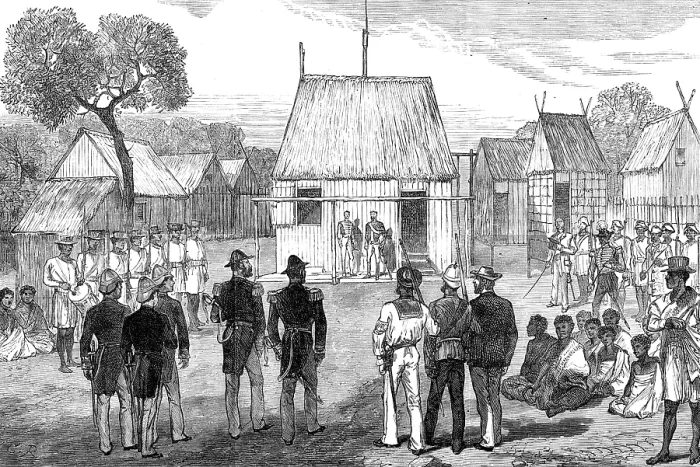 Framed Print : Reception of British naval officers by the native governor of Mohabo, Madagascar, 1881. Creator: Unknown Framed Print : Reception of British naval officers by the native governor of Mohabo, Madagascar, 1881. Creator: Unknown