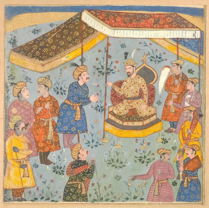 Framed Print : Reception of a Persian Ambassador by a Mughal Prince, early 17th century Framed Print : Reception of a Persian Ambassador by a Mughal Prince, early 17th century
