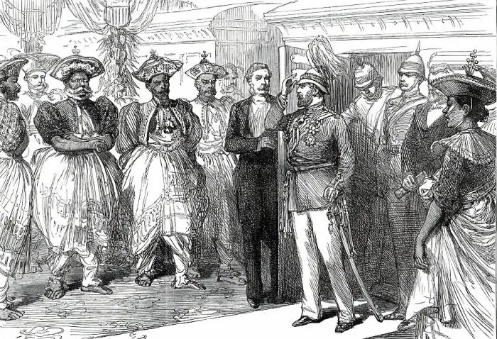 Framed Print : Reception of the Prince at Kandy, Ceylon, 1876. Creator: Unknown Framed Print : Reception of the Prince at Kandy, Ceylon, 1876. Creator: Unknown