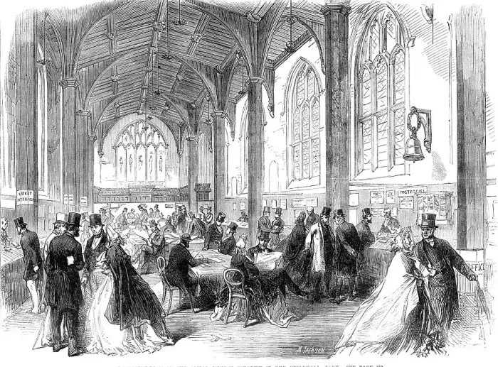 Framed Print : Reception-room of the Social Science Congress in the Guildhall, New York, 1864. Creator: Mason Jackson Framed Print : Reception-room of the Social Science Congress in the Guildhall, New York, 1864. Creator: Mason Jackson