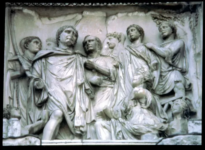 Framed Print : Reception at the Senate, fragment in the Arch of Trajan Framed Print : Reception at the Senate, fragment in the Arch of Trajan