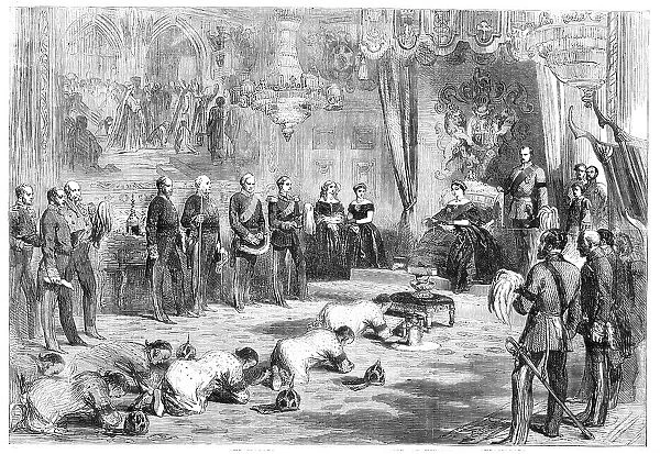 Reception of the Siamese Ambassadors, with Presents, by Her Majesty, at Windsor Castle, 1857. Creator: Unknown