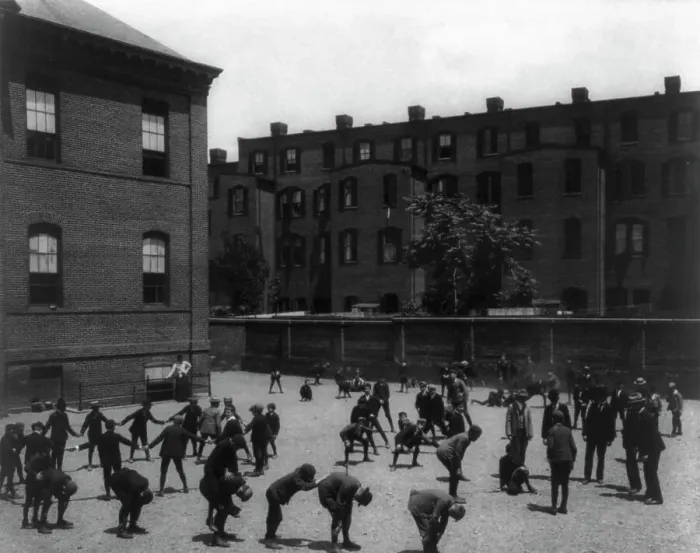 Framed Print : Recess period on the playground, 6th Division, (1899?). Creator: Frances Benjamin Johnston Framed Print : Recess period on the playground, 6th Division, (1899?). Creator: Frances Benjamin Johnston