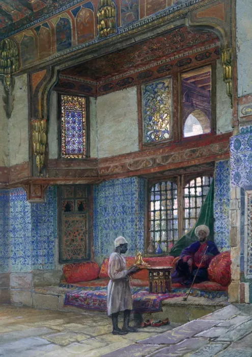 Framed Print : Recess in the reception room of Mufti Sheik El Mahadis house, Cairo, 1873. Artist: Frank Dillon Framed Print : Recess in the reception room of Mufti Sheik El Mahadis house, Cairo, 1873. Artist: Frank Dillon