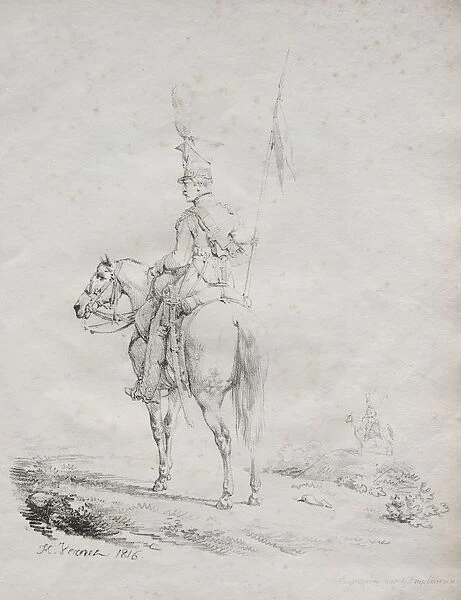Receuil dessais lithographiques: Le Lancier en Vedette, 1816. Creator: Horace Vernet (French