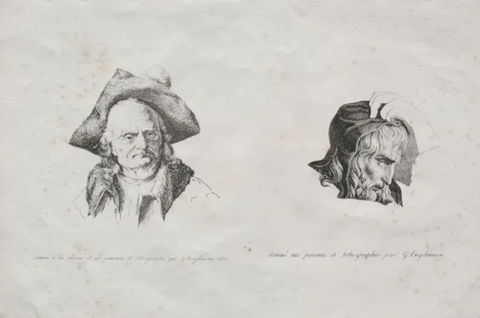 Framed Print : Receuil dessais lithographiques: Deux tetes, 1816. Creator: Godefroy Engelmann (French Framed Print : Receuil dessais lithographiques: Deux tetes, 1816. Creator: Godefroy Engelmann (French