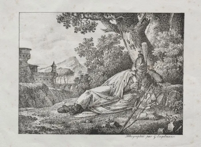 Framed Print : Receuil dessais lithographiques: Dragon fumant couche au pied dun arbre, 1822. Creator Framed Print : Receuil dessais lithographiques: Dragon fumant couche au pied dun arbre, 1822. Creator