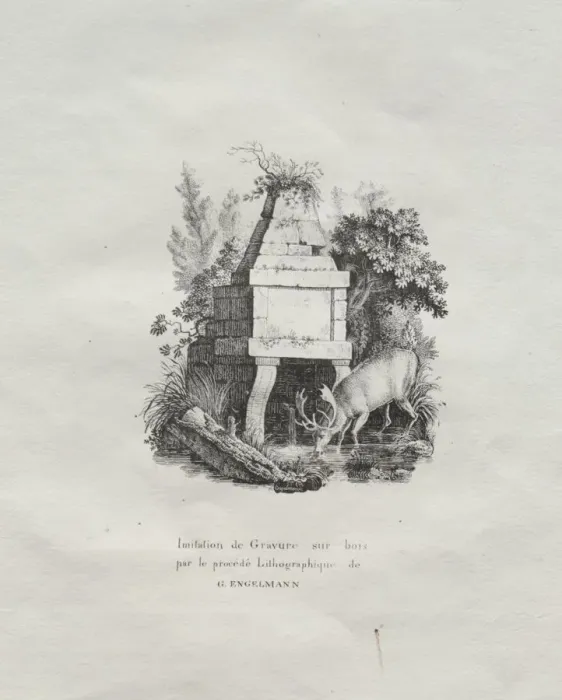 Framed Print : Receuil dessais lithographiques: Une fontaine imitant la gravure sur bois, c. 1816 Framed Print : Receuil dessais lithographiques: Une fontaine imitant la gravure sur bois, c. 1816