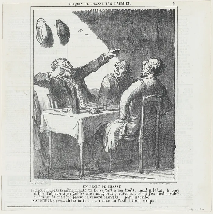 Framed Print : Un recit de chasse, 1864. Creator: Honore Daumier Framed Print : Un recit de chasse, 1864. Creator: Honore Daumier