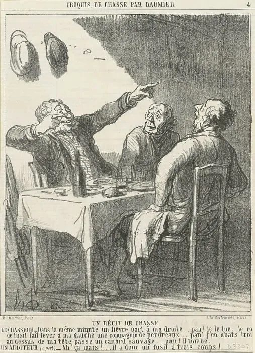 Framed Print : Un récit de chasse, 19th century. Creator: Honore Daumier Framed Print : Un récit de chasse, 19th century. Creator: Honore Daumier