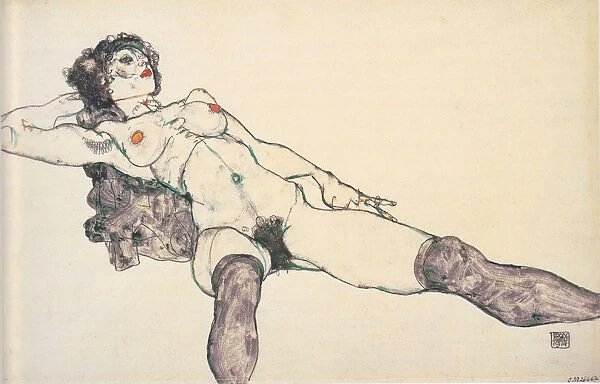 Reclined female nude with spreaded legs, 1914. Artist: Schiele, Egon (1890-1918)