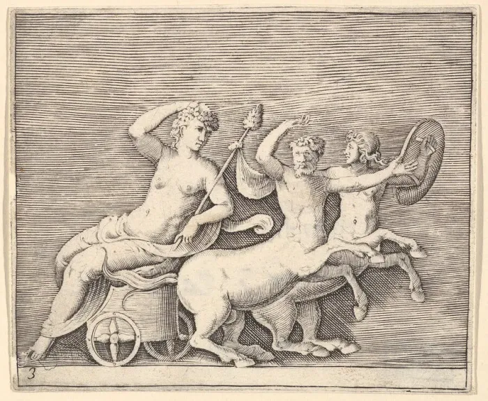 Framed Print : Reclining Female Figure on a Chariot drawn by Two Centaurs, published ca. 1599-1622 Framed Print : Reclining Female Figure on a Chariot drawn by Two Centaurs, published ca. 1599-1622