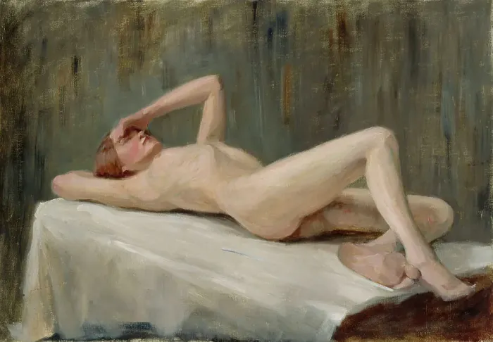 Framed Print : Reclining female model, exercise, 1908-1911. Creator: Maria Wiik Framed Print : Reclining female model, exercise, 1908-1911. Creator: Maria Wiik