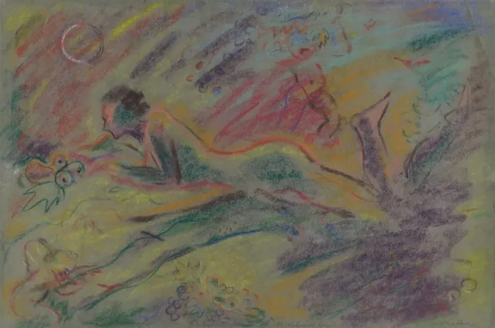 Framed Print : A reclining female nude in the countryside, 1933-1944. Creator: Arnold Peter Weisz-Kubincan Framed Print : A reclining female nude in the countryside, 1933-1944. Creator: Arnold Peter Weisz-Kubincan