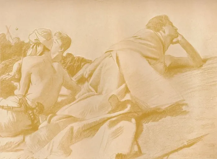 Framed Print : Reclining Figures (David in Sauls Camp), c1905. Artist: John Singer Sargent Framed Print : Reclining Figures (David in Sauls Camp), c1905. Artist: John Singer Sargent