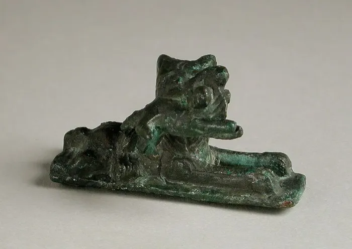 Framed Print : Reclining Lion or Cat with Prey, Roman Period (100-395 CE) or modern. Creator: Unknown