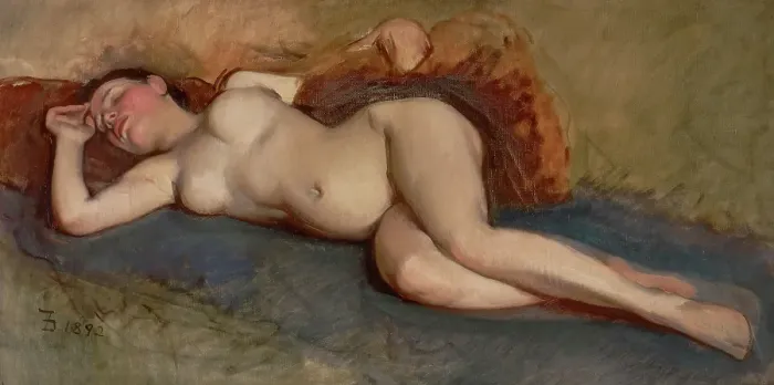 Framed Print : Reclining Nude, 1892. Creator: Frank Duveneck