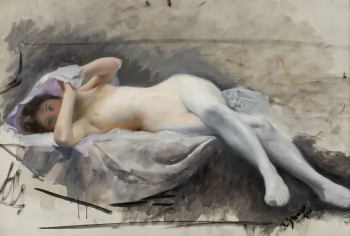Framed Print : Reclining Nude, 1909. Creator: Julius LeBlanc Stewart Framed Print : Reclining Nude, 1909. Creator: Julius LeBlanc Stewart