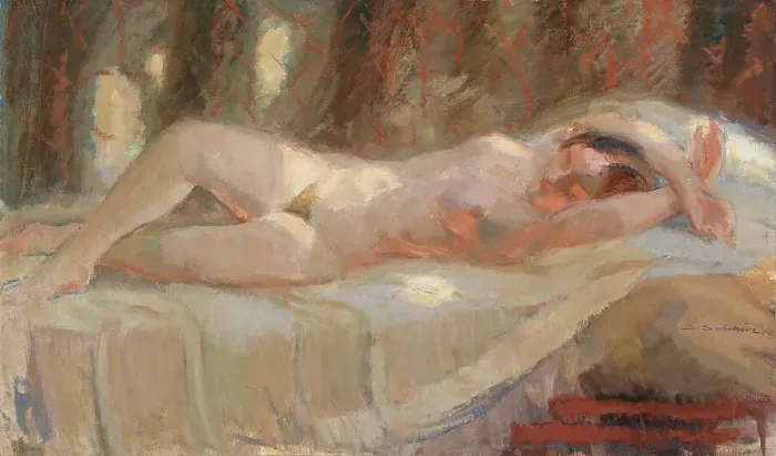 Framed Print : Reclining Nude. Creator: Santeri Salokivi Framed Print : Reclining Nude. Creator: Santeri Salokivi