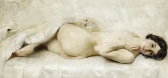 Framed Print : Reclining nude. Creator: Serralunga, Luigi (1880-1940) Framed Print : Reclining nude. Creator: Serralunga, Luigi (1880-1940)