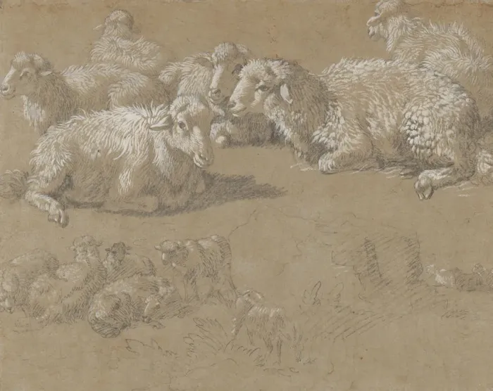 Framed Print : Reclining Sheep in a Landscape, 1759-82. Creator: Francesco Londonio Framed Print : Reclining Sheep in a Landscape, 1759-82. Creator: Francesco Londonio