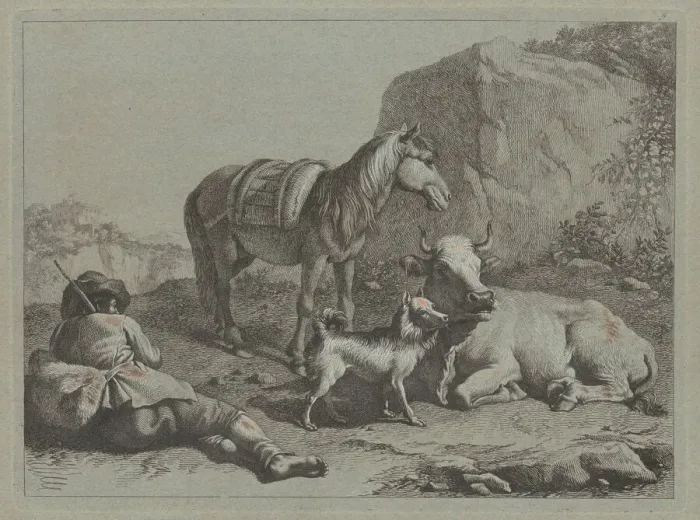 Framed Print : Reclining Shepherd with a Sack, c. 1763. Creator: Francesco Londonio