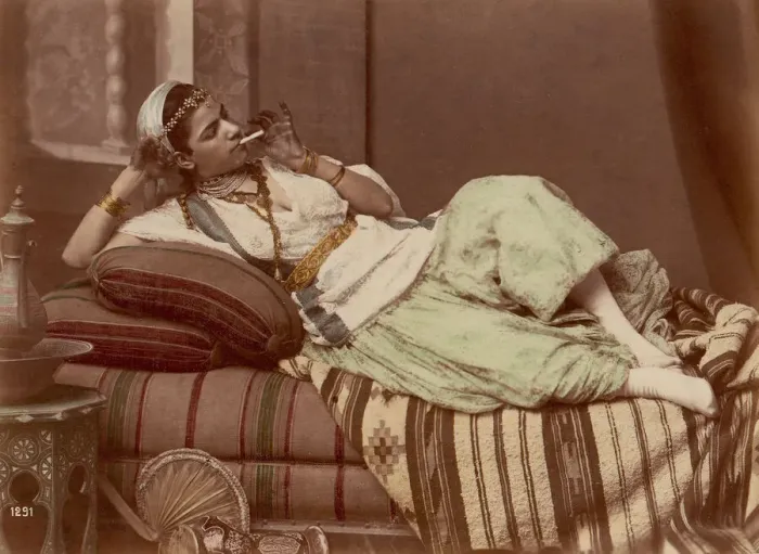 Framed Print : [Reclining Woman Smoking], 1870-90. Creator: Unknown