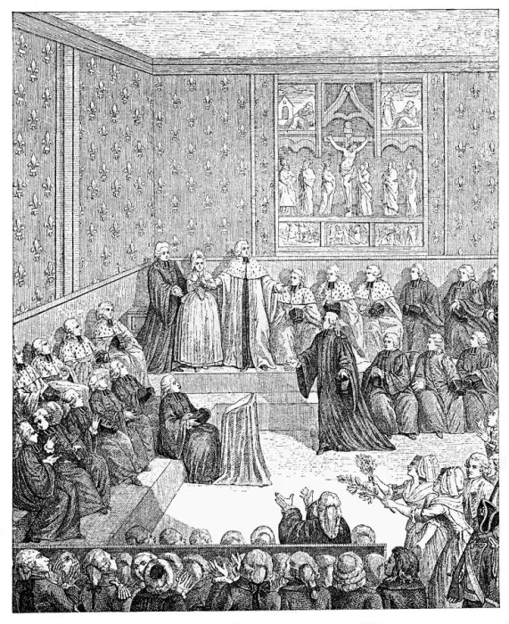 Framed Print : Recognized Innocence, 1786, (1885). Artist: Binet Framed Print : Recognized Innocence, 1786, (1885). Artist: Binet