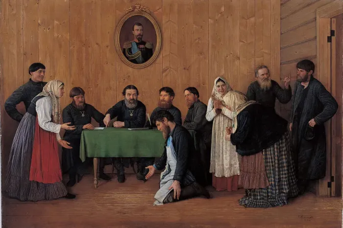 Framed Print : The Reconciliation, 1898. Artist: Rumyantsev, Andrei Antipovich (?-1907) Framed Print : The Reconciliation, 1898. Artist: Rumyantsev, Andrei Antipovich (?-1907)