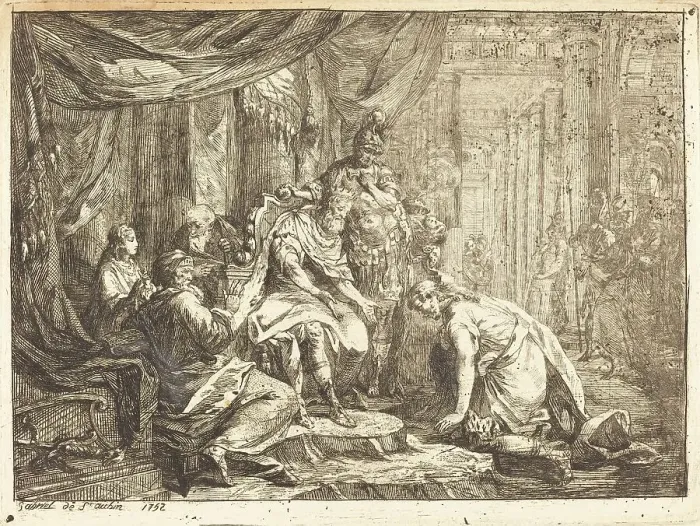 Framed Print : Reconciliation of Absalom and David (Réconciliation d'Absalom et de David), 1752. Creator: Gabriel de Saint-Aubin Framed Print : Reconciliation of Absalom and David (Réconciliation d'Absalom et de David), 1752. Creator: Gabriel de Saint-Aubin